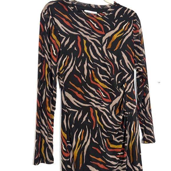 Womens M Black Zebra Print Long Sleeve Sheath Midi Dress Dark Fairy Whimsigoth - Picture 5 of 10